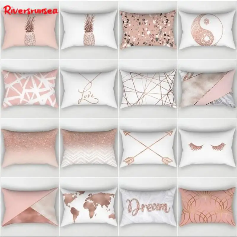 

30x50cm Scandinavian Style Pink Geometric Marble Cushion Rose Gold Map Pineapple Deer Antlers Nordic Pillow Headrest For Home