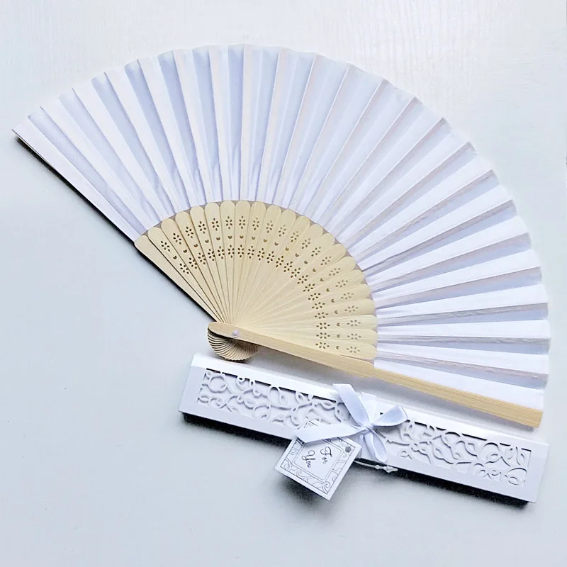 100pcs Personalized Engraved Ladies Folding Hand Silk Fan Dance Fold Vintage Fans With Gift Box Customized Wedding Party Favors | Дом и сад