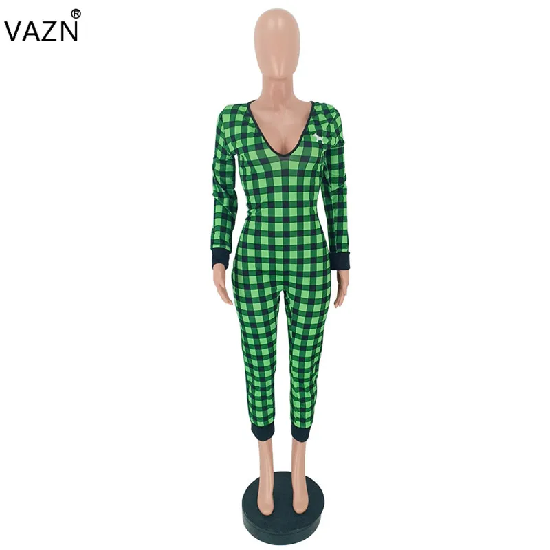 VAZN GFST17038 новые свободные спортивные костюмы комбинезоны в клетку с длинным рукавом облегающие круглые с коротким рукавом женские эластичные длинные узкие комбинезоны