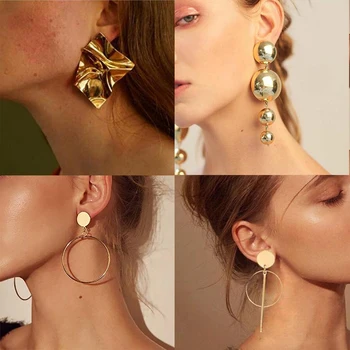 

New Vintage Drop Earrings For Women Gold / Silver Color round Big Geometric Earrings 2020 Fashion Earring Jewelry gift