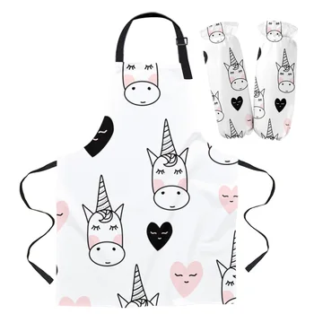 

Cartoon Unicorn Apron Oversleeve Oven Gloves Pads Cooking Baking Kitchen Aprons for Women Kids