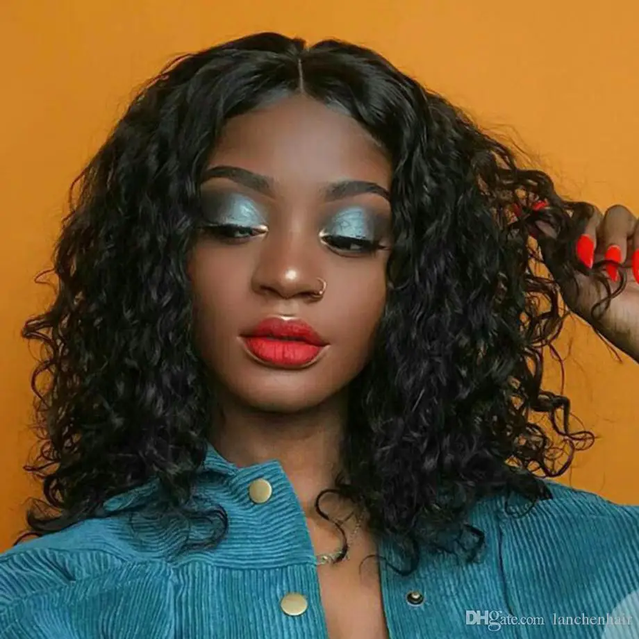 

Peruvian Human Hair Bob Wig Kinky Curly Human Hair Lace Human Hair Wigs Middle Part Remy Pre Plucked With Baby Ha 150% Density