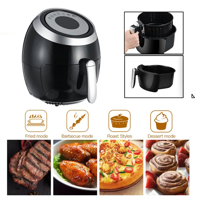 5.5L Electric Air Fryer Multi-function Pan With Basket Health Chip Oil Free Oven Cooker LED Touch Screen Non-stick Pot Coating 2