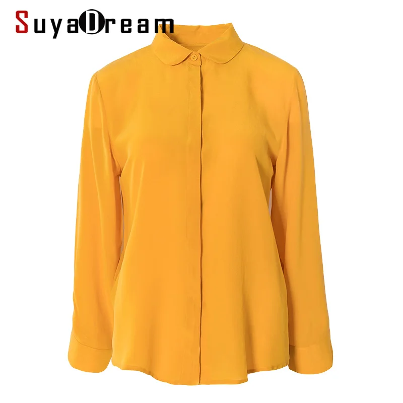 Рубашка SuyaDream Женская однотонная офисная блузка из 100% шелка креп с длинным