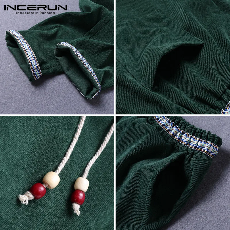 INCERUN, модные мужские повседневные вельветовые штаны с эластичной резинкой на талии для бега, уличная одежда, зимние теплые брюки, мужские штаны-шаровары для отдыха, 3XL