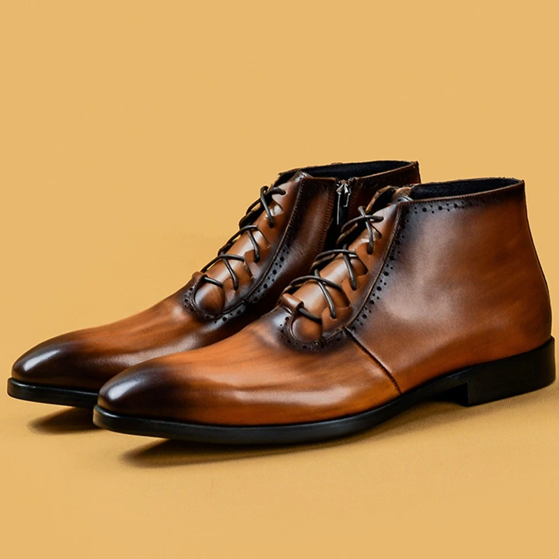 men vintage genuine leather ankle boots