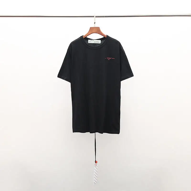 19ss OFF-WHITE rainbow градиентная масляная живопись стрелы Печать свободная круглая шея футболка для влюбленных - Цвет: Черный