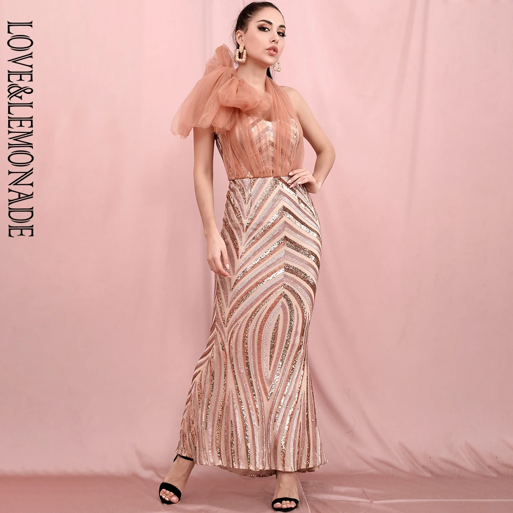 LOVE&LEMONADE Sexy Tube Top Gold Geometric Sequins And Changeable Mesh Straps Bodycon Maxi Dress LM82310|Dresses| - AliExpress