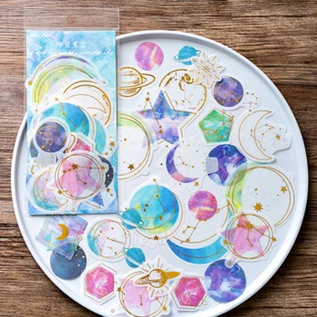 

60pcs /Pack Beautiful Moons and Stars Golden Stamping Stickers DIY Hand Account Decor Sticker