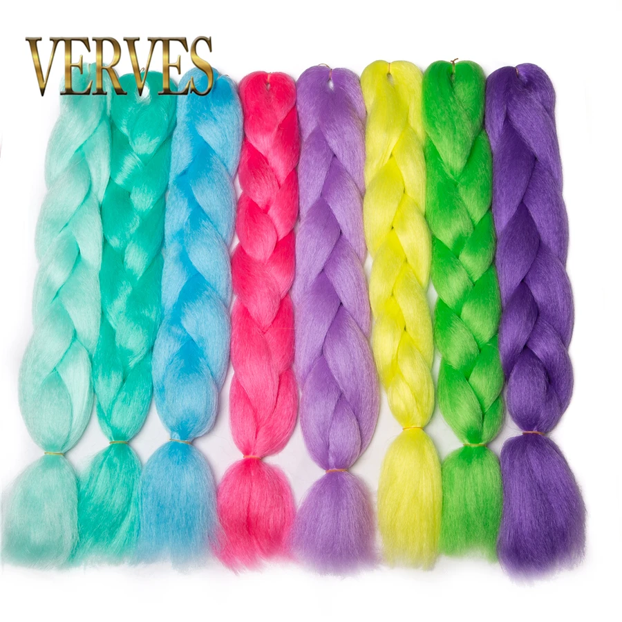 VERVES Light Synthetic Braids 24 Inch Ombre Braiding Hair Extensions Jumbo Braid Shining In The Dark Luminous Braided Pink Green 4