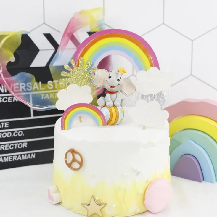Decoración de pastel de Dumbo arcoíris para Baby Shower, decoración de  cumpleaños para niña y niño - AliExpress