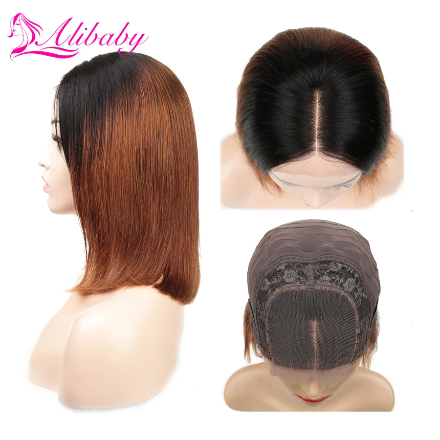 

Alibaby Ombre Human Hair Wig Straight T1B/30 4x4 Closure Wig Pixie Cut Wig Remy Human Hair Bob Wigs 8-26 Lace Closure Wig