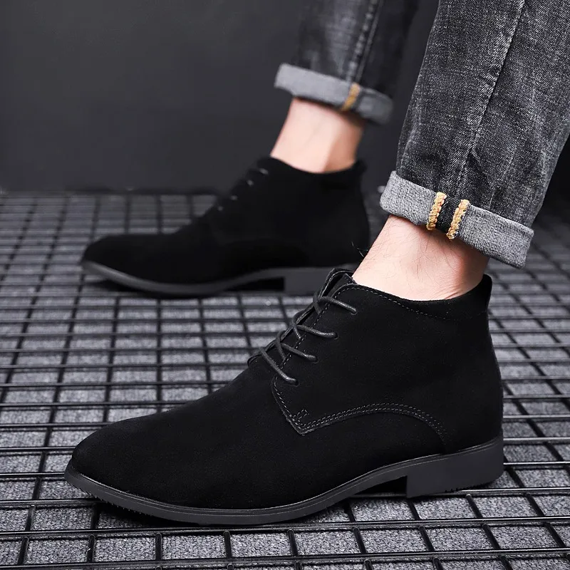 England style mens casual big size short boots pointed toe genuine leather shoes lace-up outdoors ankle boot zapatos hombre bota
