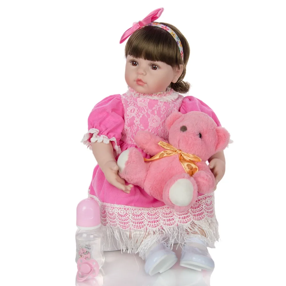 60CM baby reborn toddler girl curly hair princess in pink skirt high quality collectible bebes reborn doll gift toys