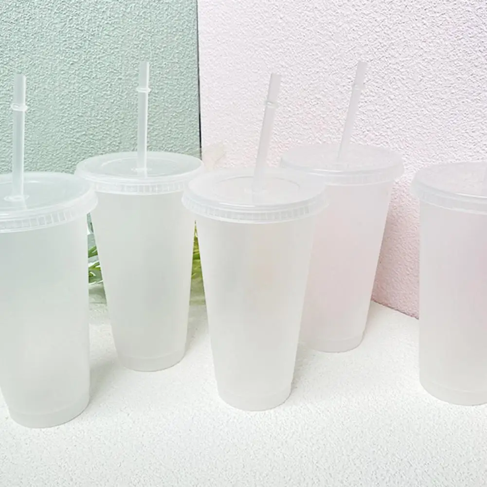 5Pcs/set 500ml/700ml Water Cup Food Grade Anti-deform PP Water Straw Cup with Lid Portable Plastic