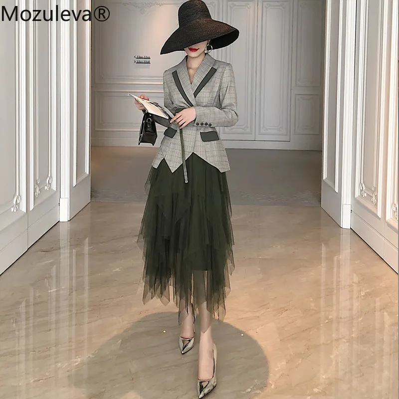 Mozuleva 2020 весенний женский серый клетчатый блейзер в клетку Офисная куртка с