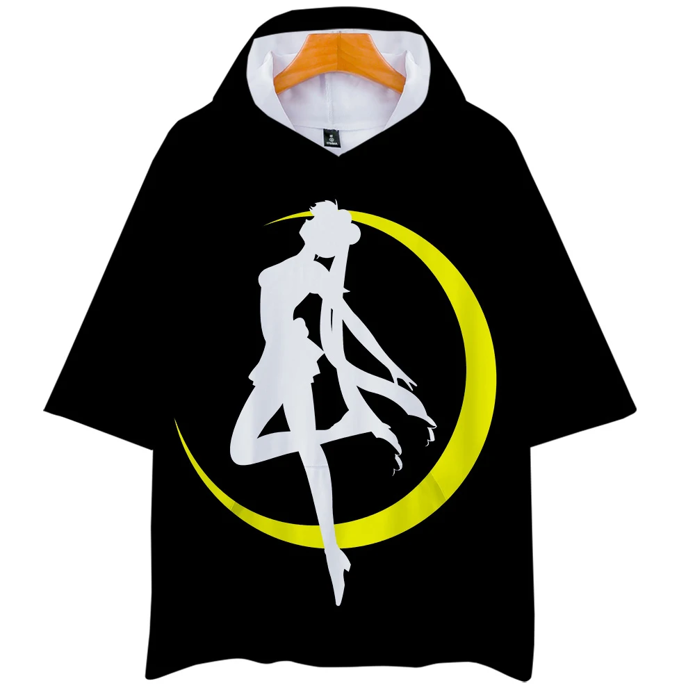 

Summer Fashion Sailor Moon 3D Short Sleeve Hooded Men Women Cartoon Kawaii Harajuku Japan Aesthetics Hooded Anime T-Shirt