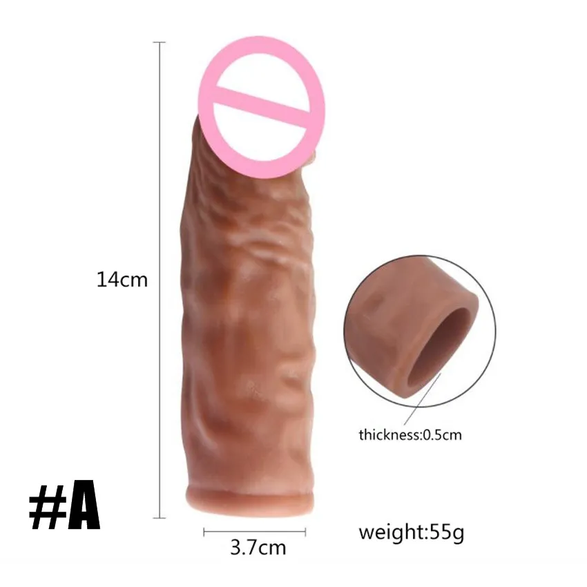14 16 20CM Realistic Penis Sleeve Extender Reusable Dildos Condom Delay Ejaculation Dick Enlargement Sex Toys
