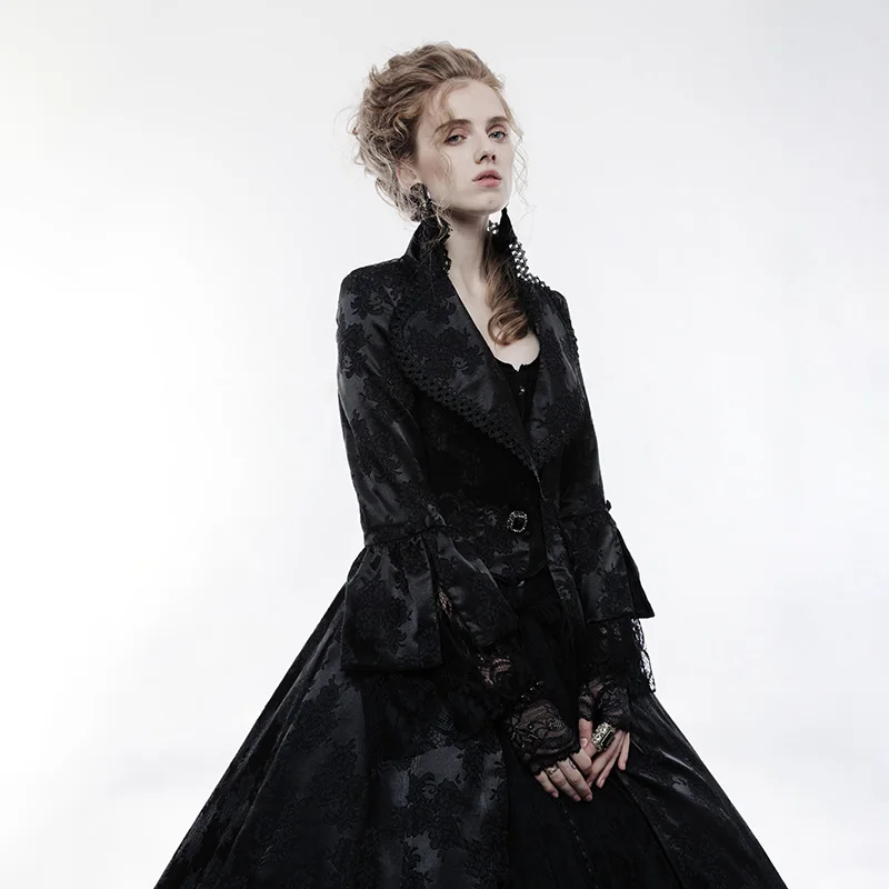 Панк рейв женский готический, викторианской эпохи стиль куртка пальто Модный цветочный узор великолепное длинное пальто вечернее свадебное пальто