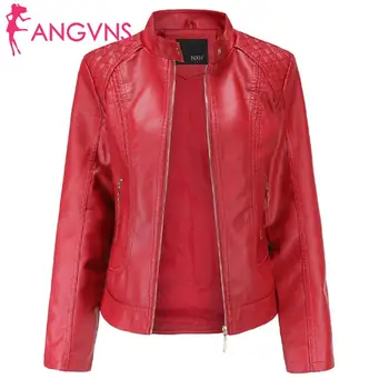

New Womens Stand Collar Synthetic Leather Coat Casual Casual Solid Slim Jacket Winter, Autumn Zipper