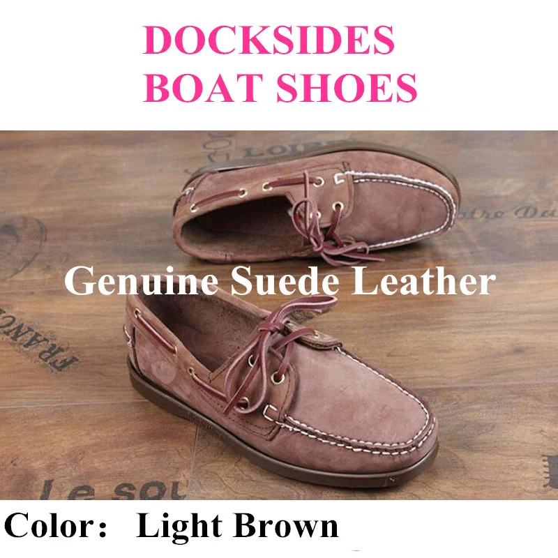 Мужские туфли из натуральной замши для вождения; Docksides; классические туфли-лодочки; фирменный дизайн; лоферы на плоской подошве для мужчин и женщин; 2019A015 - Цвет: Light Brown