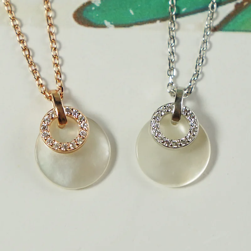 

INS Wind 925 Sterling Diamond Set Circle Shell Necklace Korean-style Elegant Zircon Circle White Fritillary Choker Women's