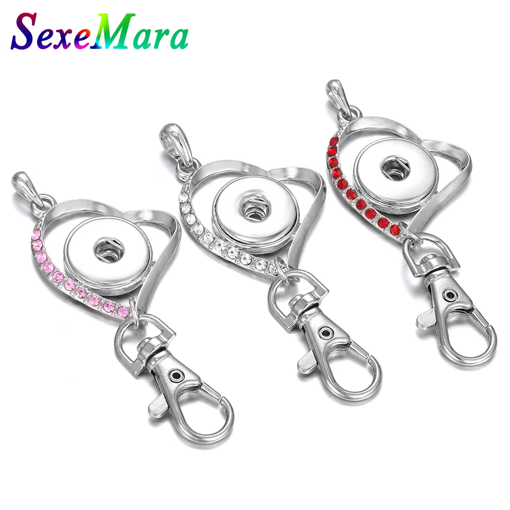 New Snap Jewelry 18mm Button Keychain Silver color Heart-shaped Keychains Keyring Pendant Lanyard for Key Buttons | Украшения и