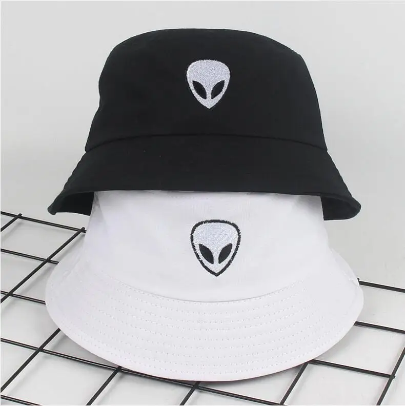 

2019 black white solid Alien Bucket Hat Unisex Bob Caps Hip Hop Gorros Men women Summer Panama Cap Beach Sun Fishing boonie Hat