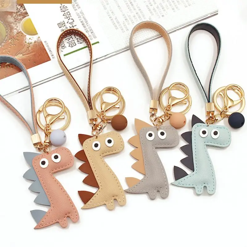 

2019 new Cute Dinosaur Keychain Key Ring Fashion Cotton Stuffing Cartoon PU Key Chain Car Bag Phone Key Ring Accessories hot