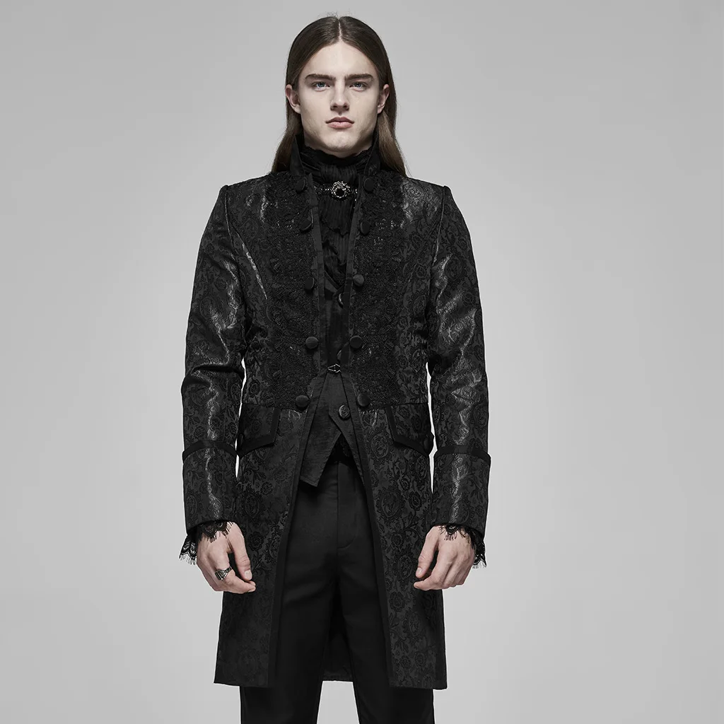 PUNK RAVE Men's Palace Jacquard Long Coat Gothic Retro Gorgeous Stand Collar Party Dinner Jacket PUNK RAVE Men's Palace Jacquard Long Coat Gothic Retro Gorgeous Stand Collar Party Dinner Jacket
