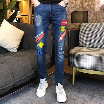 

double bag pp Original G letter popular bee embroidery casual fit elastic pants mid waist wash cloth soft four season jeans
