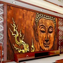 3D тиснение HD статуя Будды красно-коричневый резьба по дереву Декор настенной бумаги Ресторан Йога Студия храма фон обои 3D