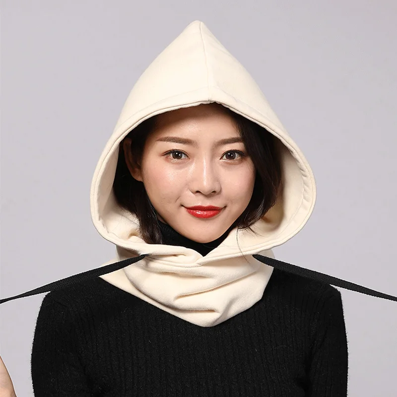 Off White Одежда унисекс для малышей, 2-Слои толстый 100; хлопковые модные детские брюки; капюшона Элегантный капюшоном Шапки шапочки зимние шеи Теплый Мех Балаклава, головной убор шапки - Цвет: Off White
