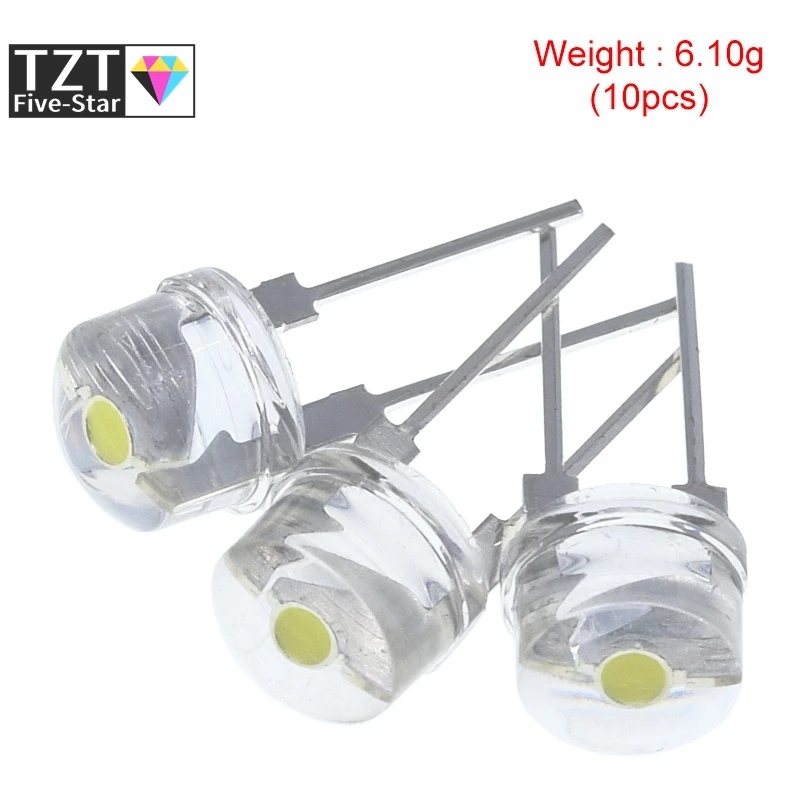 10/100PCS NEUE F8 8mm 0,5 W 3,0-3,2 V Stroh hut LED Weiß Super helle LED lampe Weitwinkel Transparente LED Lampe Strohhut LED – Detail 9