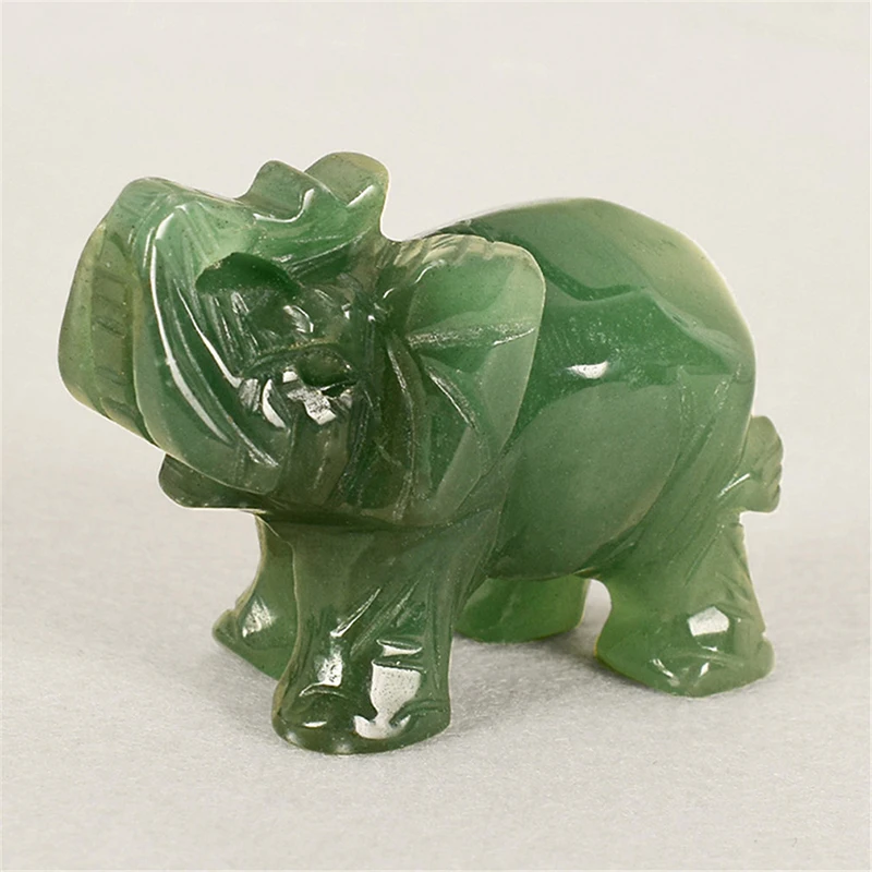 Ornament Crafts Lucky Elephant Green Aventurine Jade Ston Fortune Feng Shui Statue Figurine Chakra Healing Stones Statue Decor