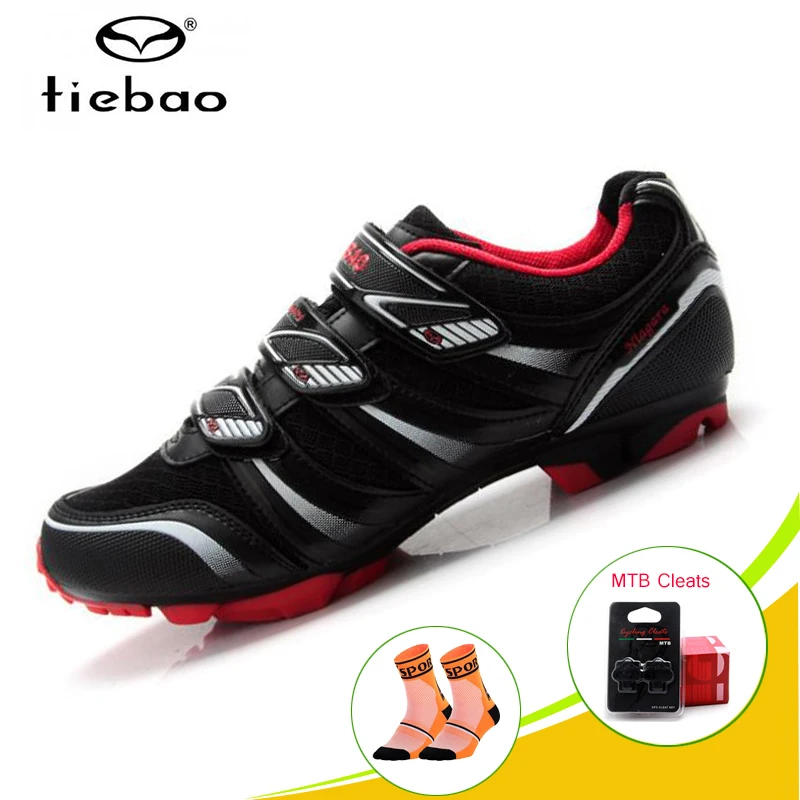 red shoe with cleat TIEBAO, обувь для велоспорта, дышащая, Sapatilha, Ciclismo, Mtb, обувь, мужская, для велосипеда, самоблокирующаяся, обувь для горного велосипеда, bicicleta triatlon - Цвет: red shoe with cleat