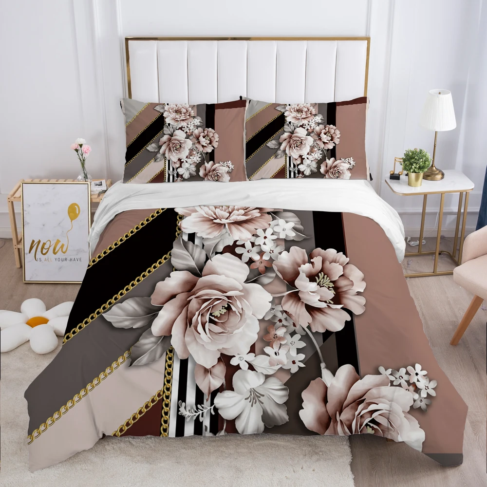 

Luxury Bedding set Europe Queen King Size Duvet cover set 3D Print Bed linen Comfortable Quilt cover Bed Set Flowers grey