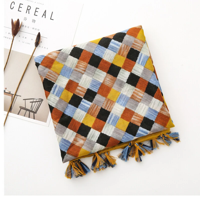 Fashion Women grid Scarf Long size 180x90cm Cotton scarves Winter Lady Scarves Soft Shawl Wrap Scarf Elegant for Christmas  (37)