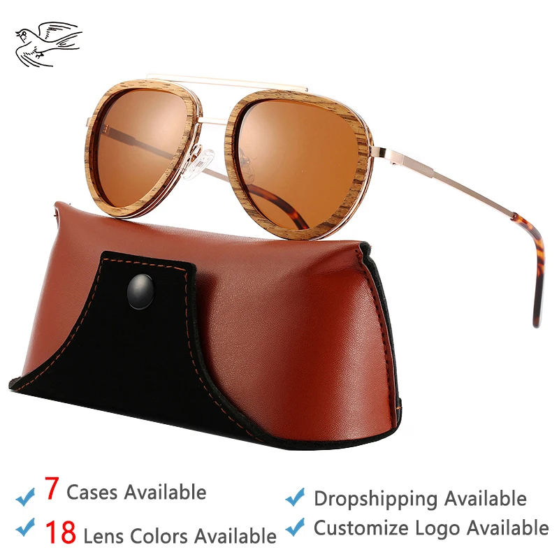 

Wooden Frame Men Sunglasses Pilot Polarized UV400 Protection Fashion Designer Wood Sunglasses Men Polarized for Driving GB136