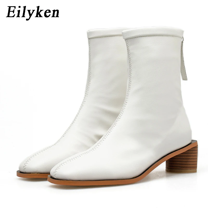 

Eilyken 2020 Winter New PU Leather Boots Women Ankle Boot Female Square Toe High Heels Zipper Boot Shoes