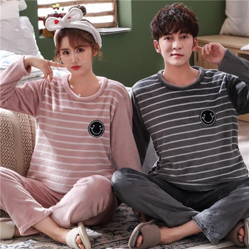 

MELIFLE Autumn Couple Pajamas Set of Avocado Winter Warm Long Sleeve Soft Women Sleepwear Leisure O-Neck Satin Men's Nightwear