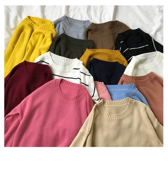 

Mooirue Autumn 2018 Femme Casual Sweater O-Neck Long Sleeve Solid Knitting Basics Pullover Feminine Pink Yellow Green Jumper Top