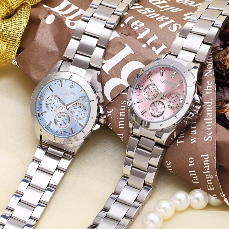 NARY Women Luxury Rhinestone Stainless Steel Quartz Watches Ladies