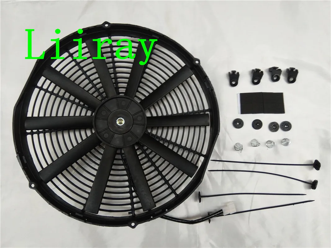 16 inch universal auto ac electric fan 12v 24V 120watt pull Inhalation fan with 10 STRAIGHT blades adjustable car fan
