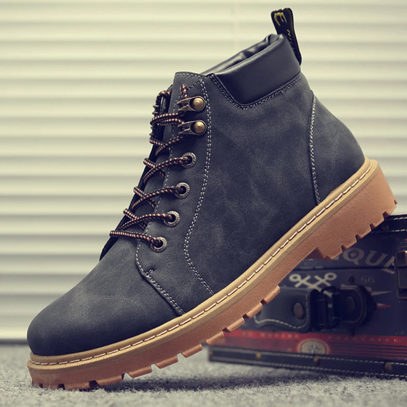 LOOZYKIT/ г. Модные кожаные мужские ботинки демисезонная и зимняя мужская обувь ботильоны мужская зимняя обувь рабочая обувь, большие размеры 38-44 - Цвет: Black