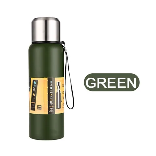 Лидер продаж 500/750/1000/1500 мл набор кастрюль с двойными стенками бутылка для воды Нержавеющая сталь путешествия бутылки - Цвет: Зеленый