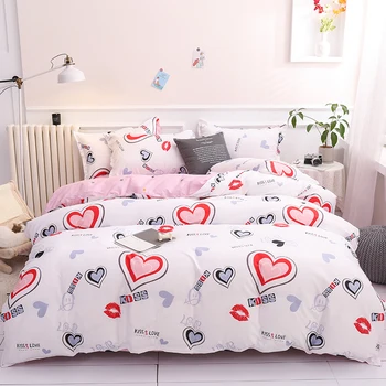 

Dreamort Kiss and love pattern Simple style 3or4Pcs Bedding Set Twin Full Queen King size Bed sheet+Duvet cover+Pillowcase