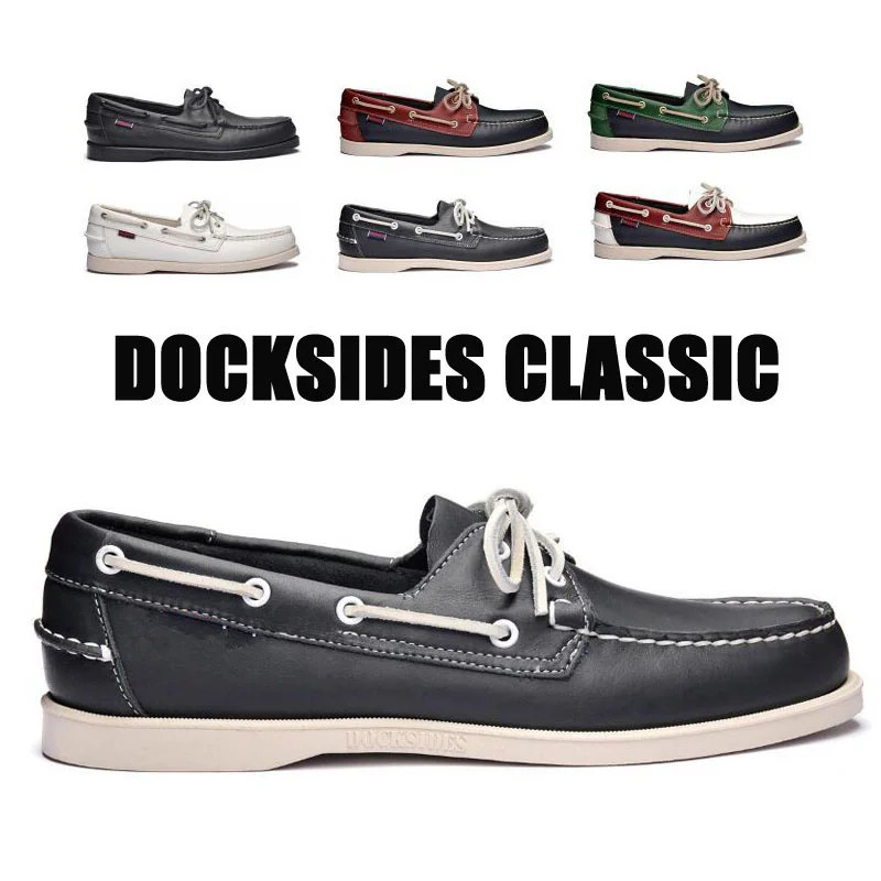 Zapatos náuticos de cuero genuino para hombre, mocasines de cuero genuino, zapatos planos de estilo inglés para conducir, 2019A039