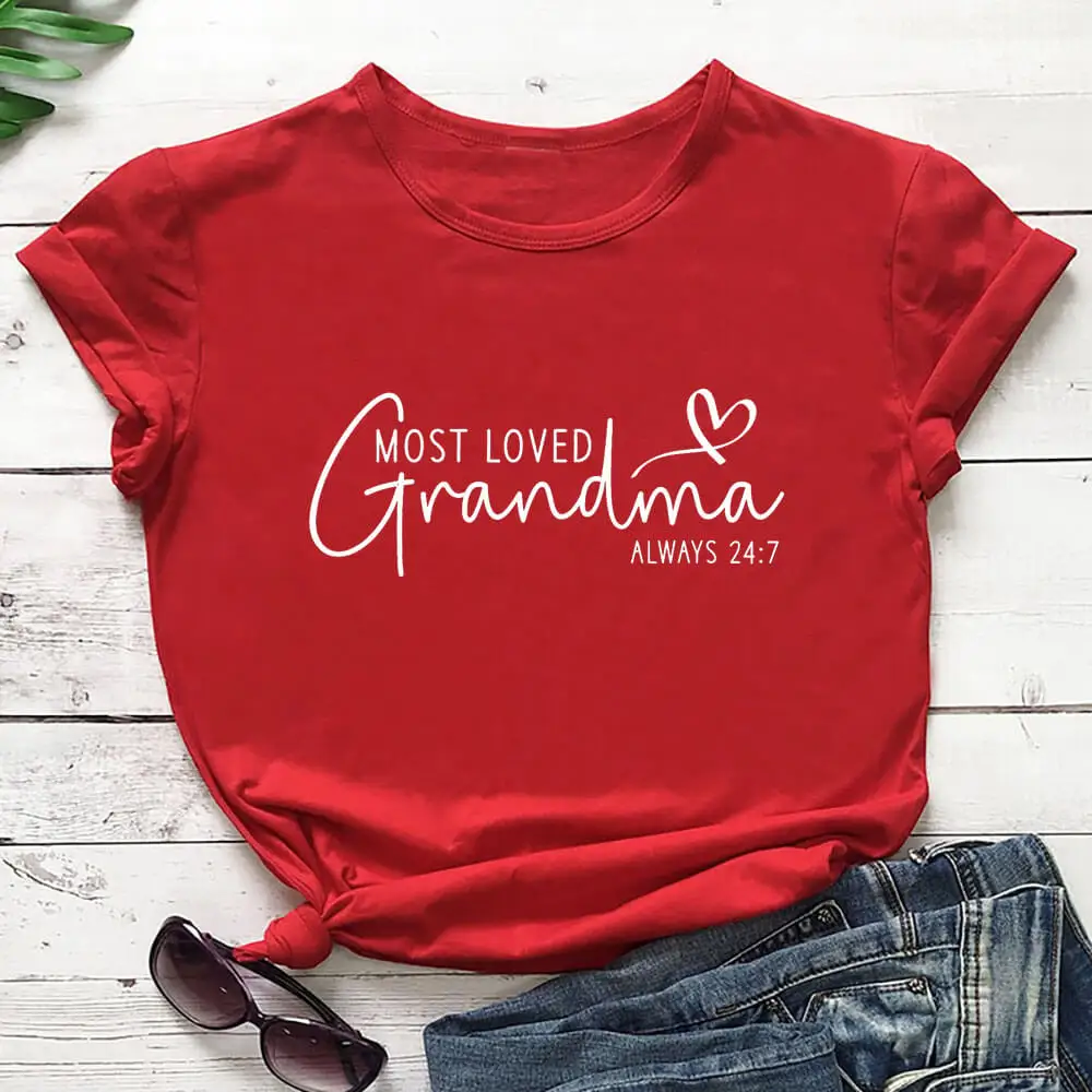 

Most Loved Grandma 100%Cotton Women's T Shirt Grandma Funny Summer Casual O-Neck Short Sleeve Top Gift for Mom Birthday Gift