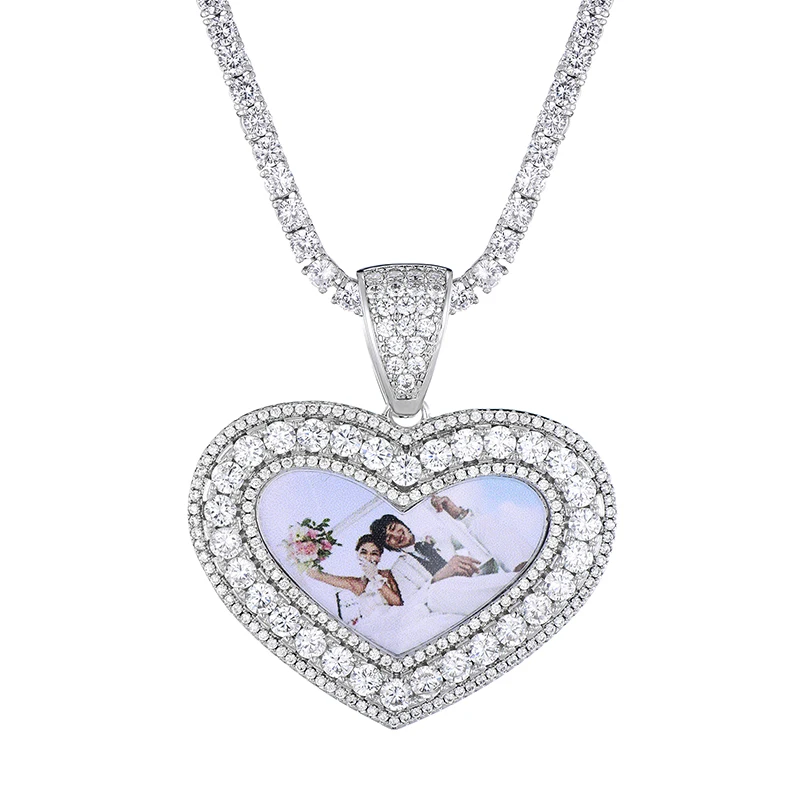 D& Z кепки в стиле "хип-хоп" пользовательские фото сделано Цепочки и ожерелья для Для мужчин Для женщин цепи из нержавеющей стали с фианитами, в форме сердца кулон Цепочки и ожерелья